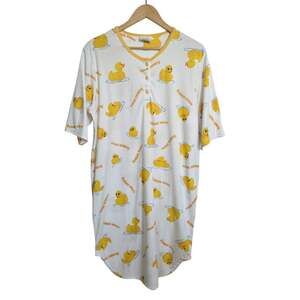 Vintage 90s Milton Funwear Rubber Ducky Pajama Nightgown Duck Buttons LARGE